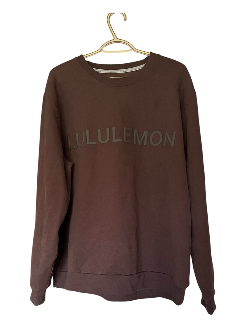 Lrg Women, Med Mens, Lululemon Steady State Graphic Crew, Dark Brown